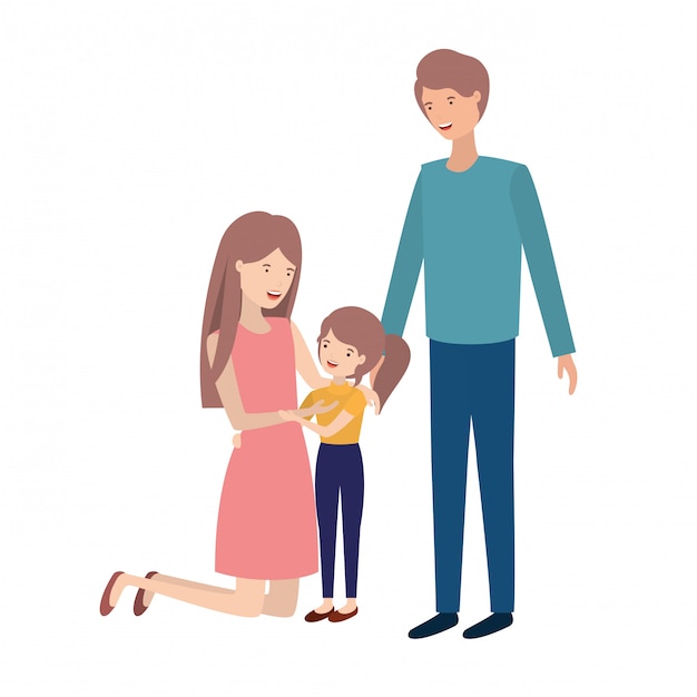 Pareja de padres con carácter de avatar hija.