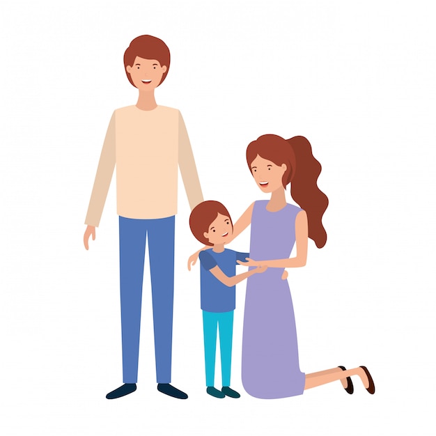 Pareja de padres con personaje de avatar de hijo.