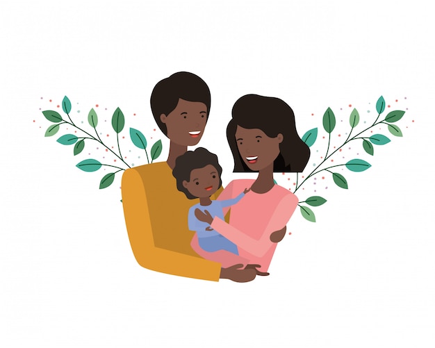Pareja de padres con personaje de avatar de hijo.