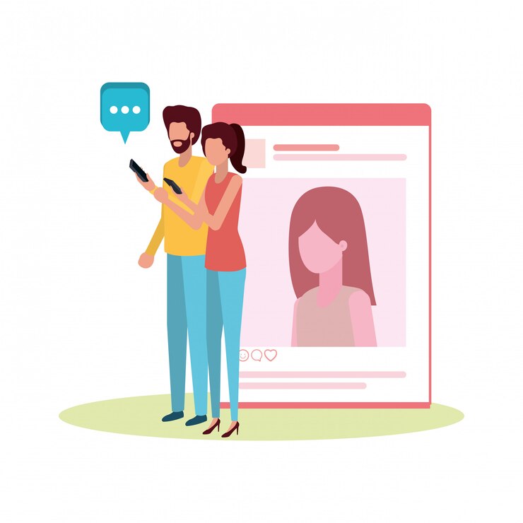 Vector pareja con perfil de red social personaje de avatar