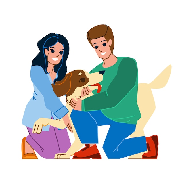 pareja, con, perro, vector