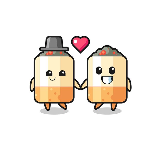 Pareja de personaje de dibujos animados de cigarrillos con gesto de enamorarse, diseño lindo