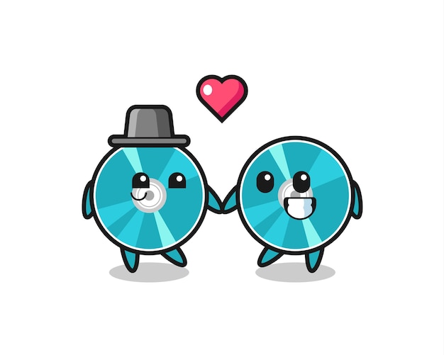 Pareja de personaje de dibujos animados de disco óptico con gesto de enamorarse, diseño de estilo lindo para camiseta, pegatina, elemento de logotipo