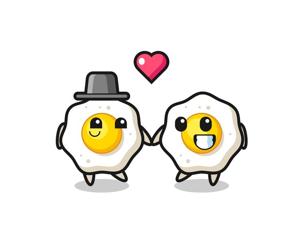 Pareja de personaje de dibujos animados de huevo frito con gesto de enamorarse, diseño de estilo lindo para camiseta, pegatina, elemento de logotipo