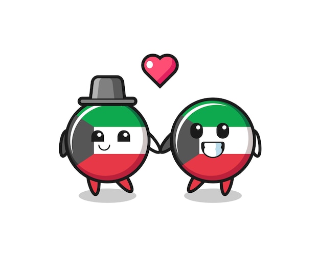 Pareja de personaje de dibujos animados de insignia de bandera de kuwait con gesto de enamorarse, diseño lindo