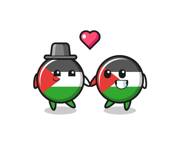 Pareja de personaje de dibujos animados de insignia de bandera de palestina con gesto de enamorarse, diseño de estilo lindo para camiseta, pegatina, elemento de logotipo