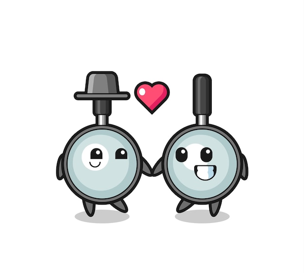 Pareja de personaje de dibujos animados de lupa con gesto de enamorarse, diseño de estilo lindo para camiseta, pegatina, elemento de logotipo
