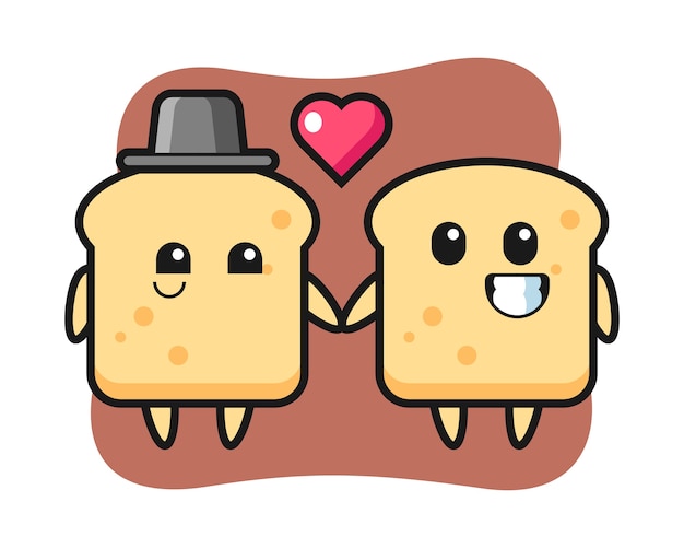 Vector pareja de personaje de dibujos animados de pan con gesto de enamorarse