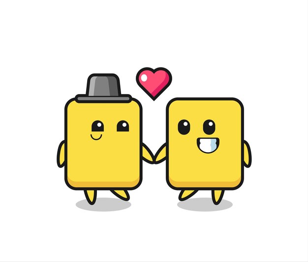 Pareja de personaje de dibujos animados de tarjeta amarilla con gesto de enamoramiento