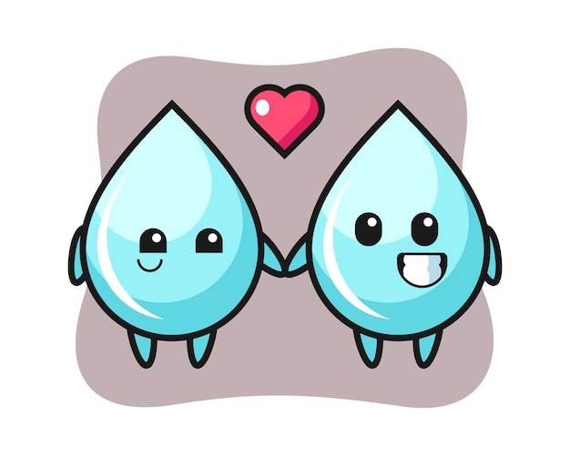 Vector pareja de personajes de dibujos animados de gota de agua con gesto de enamorarse, diseño de estilo lindo para camiseta