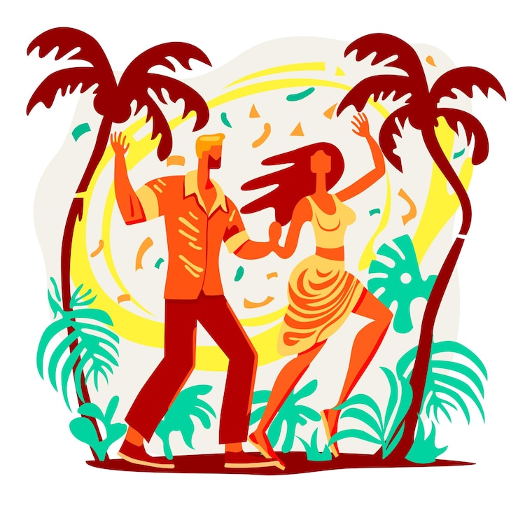 Vector pareja de personas bailando bailes latinos con música