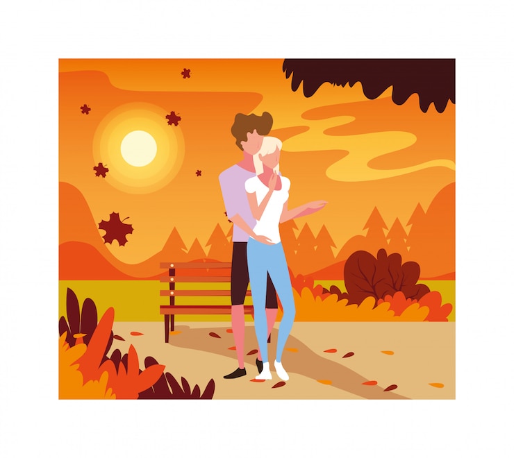 Vector pareja de personas caminando en el parque