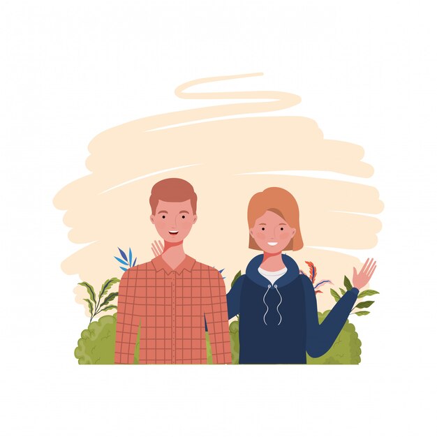 Vector pareja de personas con paisaje