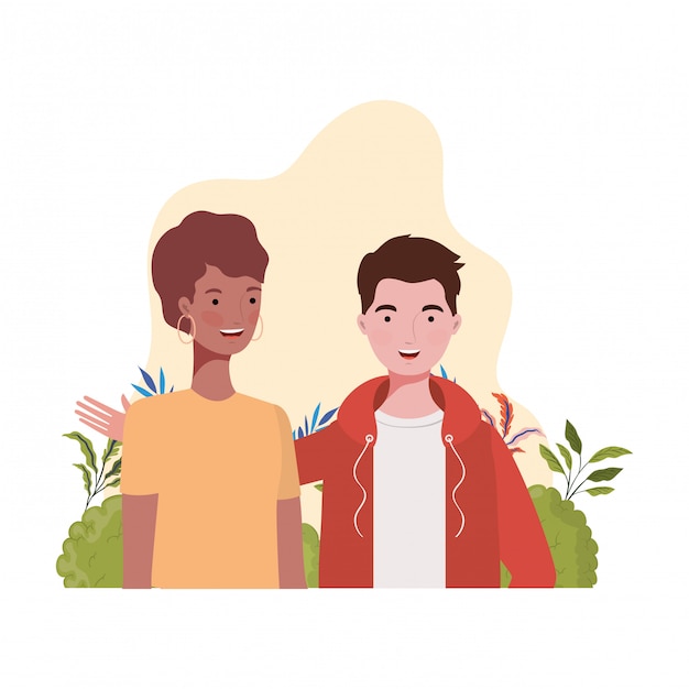 Vector pareja de personas con paisaje