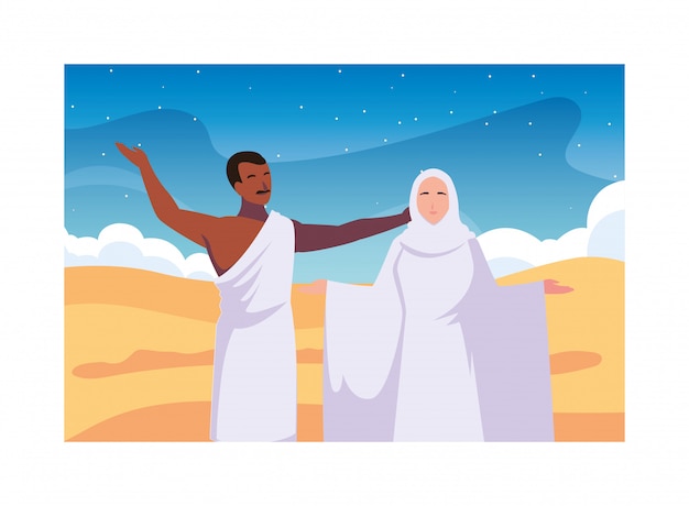 Vector pareja de personas peregrinos hajj, día de dhul hijjah