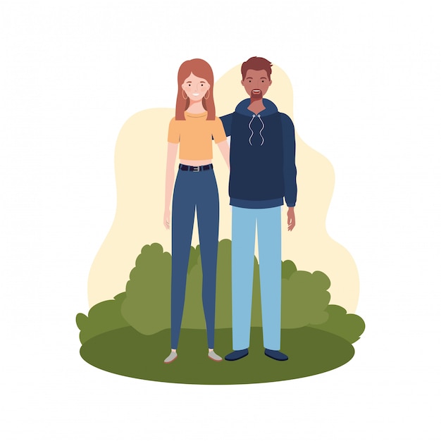 Vector pareja de personas de pie con paisaje