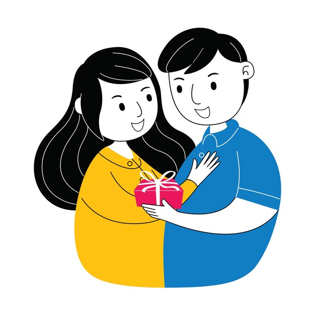 Pareja, plano, día de valentines, ilustración