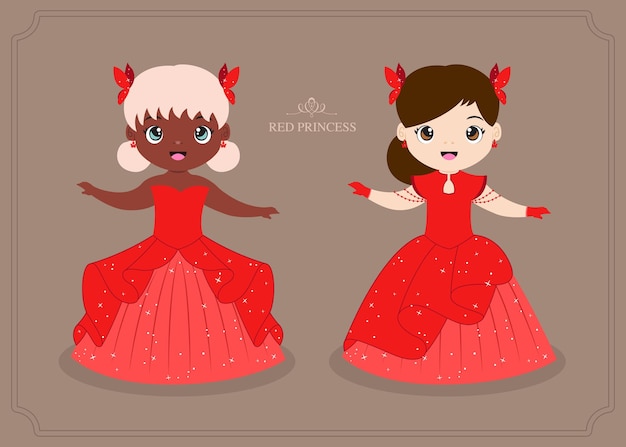 Pareja de princesita en vestido rojo ilustración