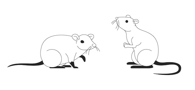 Una pareja de ratas domesticadas lindas en blanco y negro con personajes en línea 2D