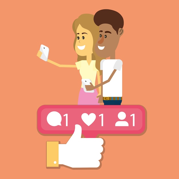 Vector pareja en las redes sociales.