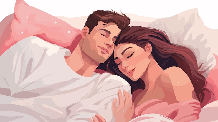 Vector una pareja romántica durmiendo juntos en la cama