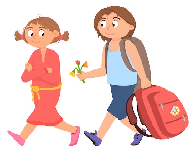 Una pareja romántica de niños de la escuela un niño con un ramo de flores