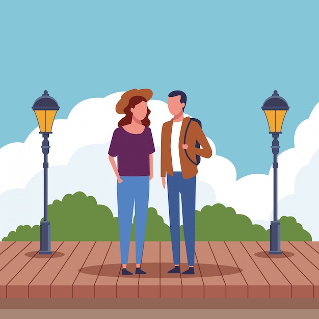 Pareja sin rostro caminando juntos