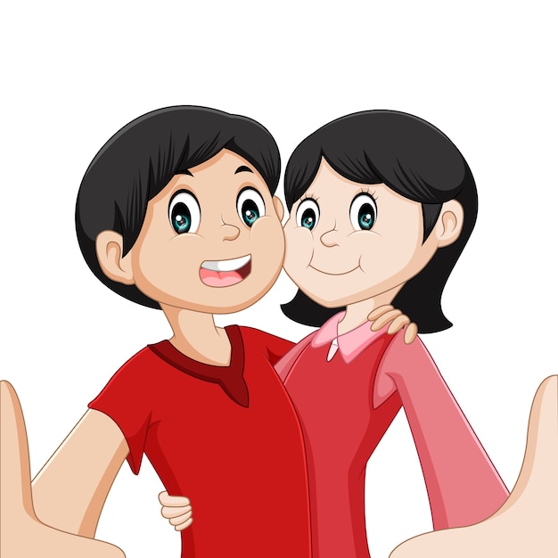 Vector pareja selfie dibujos animados