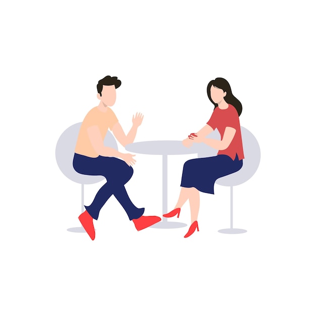 Vector la pareja está sentada en una mesa.