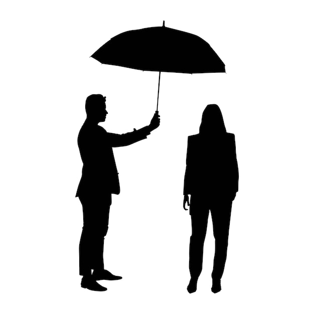 Vector pareja de silueta con paraguas