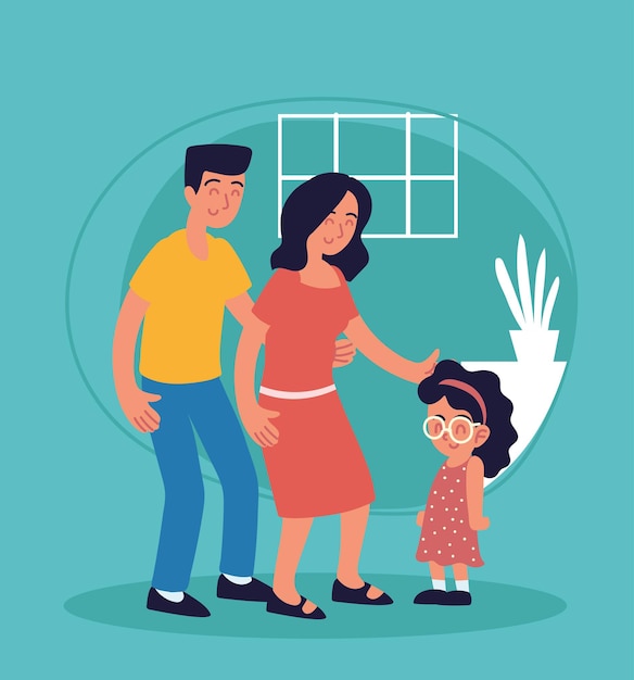 Pareja sonriente con niña adoptada