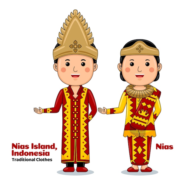 Pareja usa saludos de tela tradicional bienvenidos a la isla de Nias
