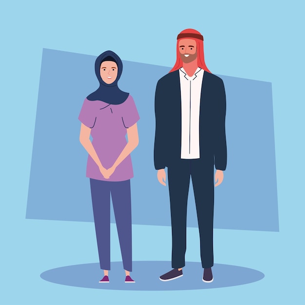 Vector pareja usa turbante e hijab