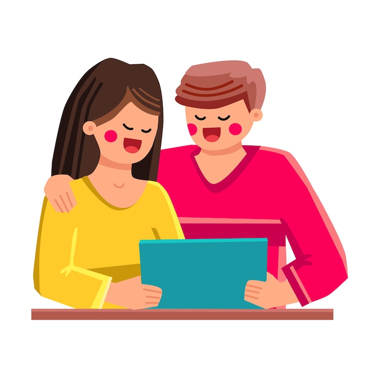 Vector pareja, utilizar, tableta, vector