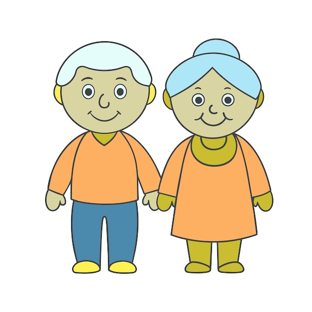 Una pareja de vectores mayores tomados de la mano con sonrisas serenas en sus rostros