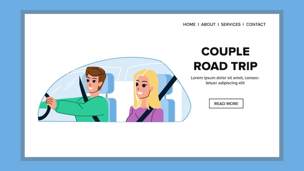 Pareja, viaje por carretera, vector