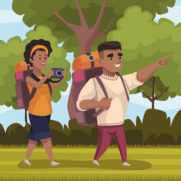 Pareja de viajeros afro caminando