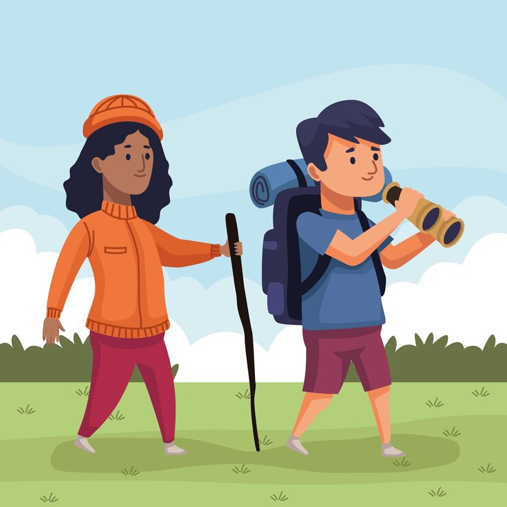 Vector pareja de viajeros interraciales