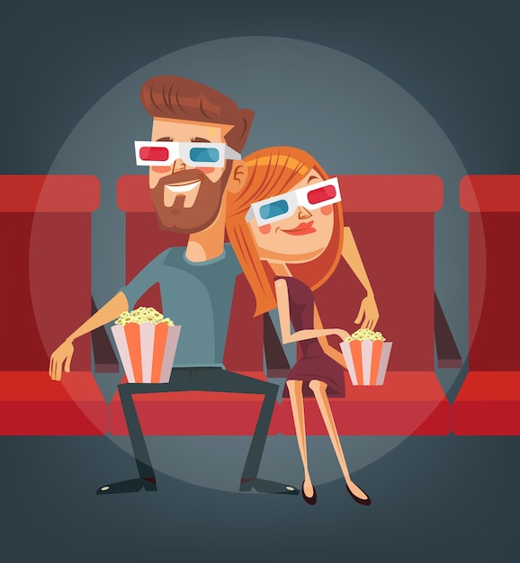 Vector pareja viendo la película. personajes de hombre y mujer.