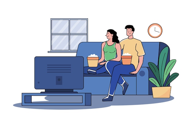Una pareja viendo la televisión en la sala de estar