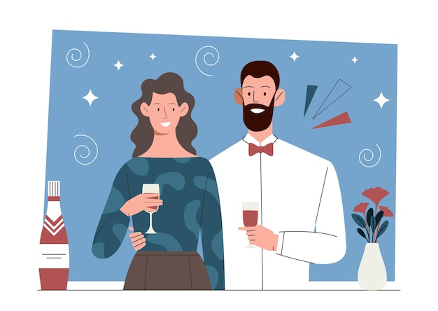pareja con vino