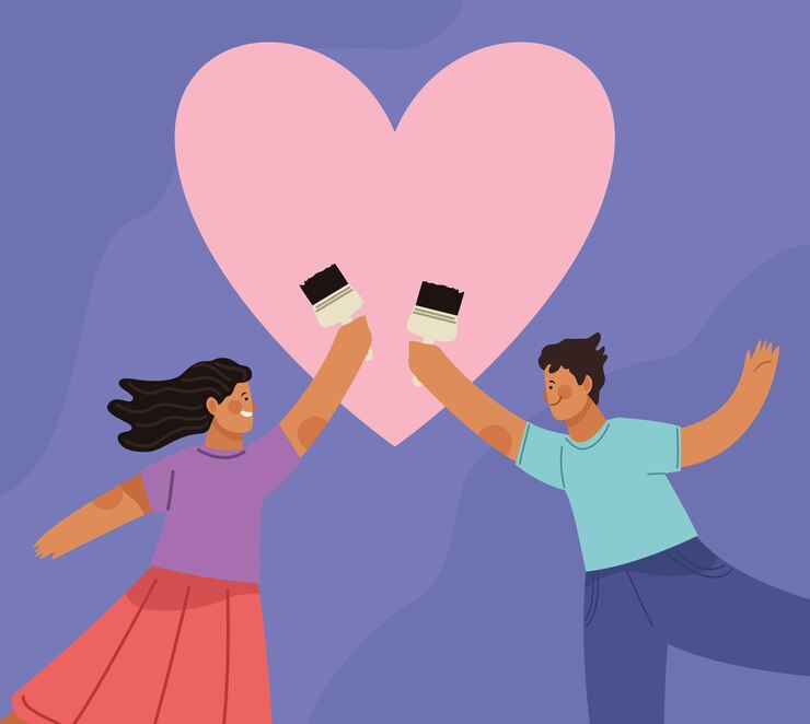 Vector pareja de voluntarios pintando corazón