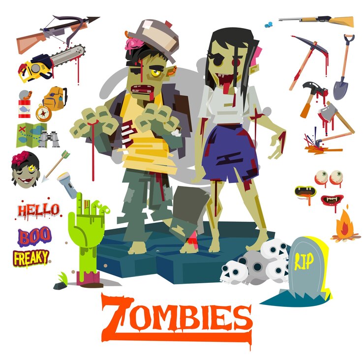 Vector pareja de zombies con elementos espeluznantes