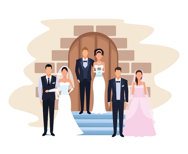 Parejas de boda en la capilla de la puerta.