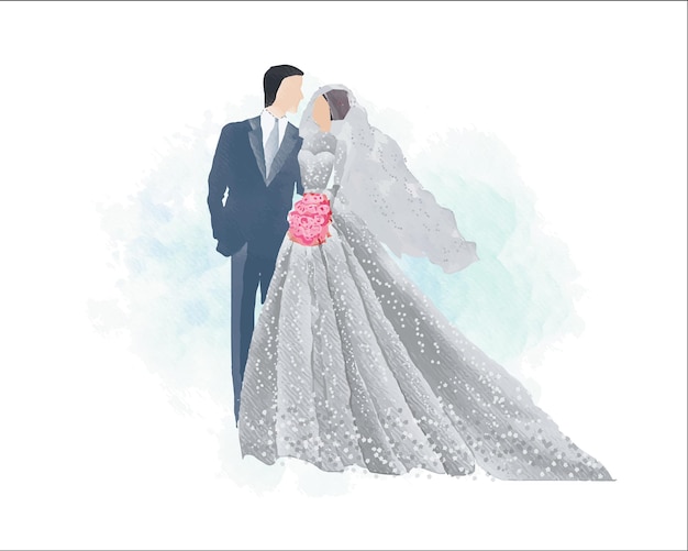 parejas de bodas de acuarela con novia y novio