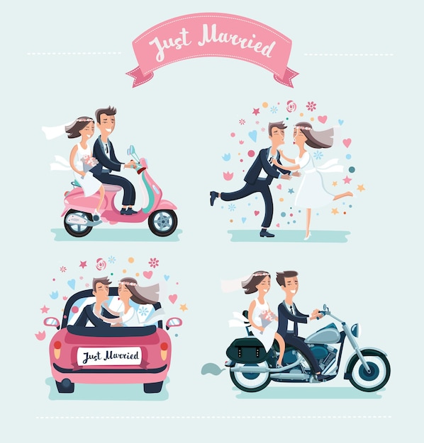 Vector parejas de bodas divertidas