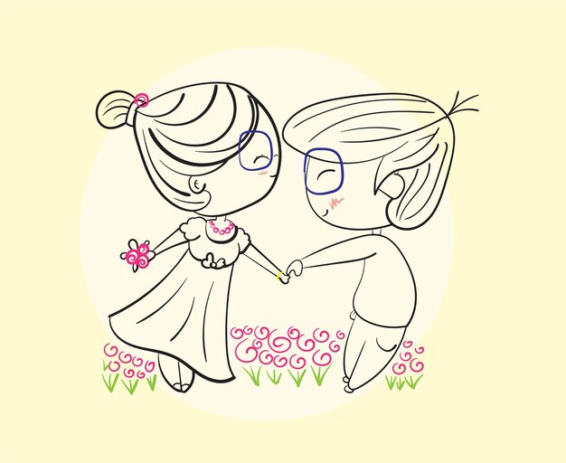 Vector parejas felices bailando en días brillantes ilustración dibujada a mano en estilo sketch doodle