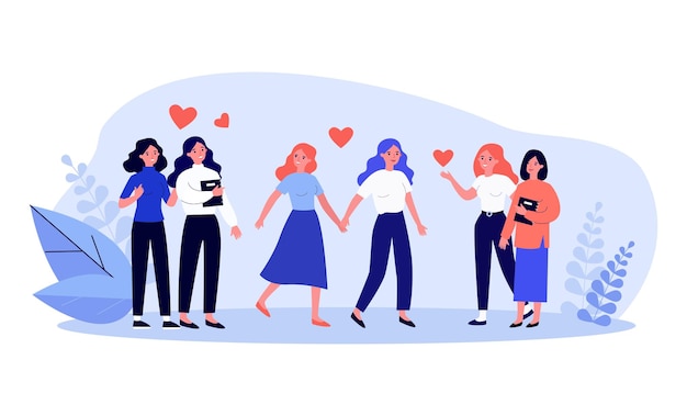 Parejas femeninas felices en la ilustración del amor