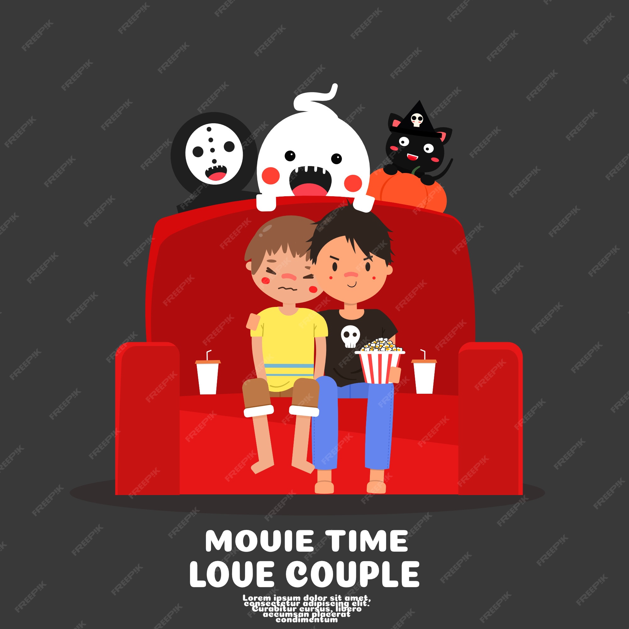 Las parejas de homosexuales gays lindas películas de terror en la casa de dibujos animados .lgbt concepto de amor feliz día de halloween. | Vector Premium Las parejas de homosexuales gays lindas películas de terror en la casa de dibujos animados .lgbt concepto de amor feliz día de halloween. | Vector Premium
