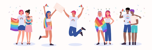 Parejas lgbt celebrando el orgullo